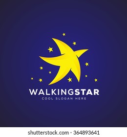 Walking Star Abstract Vector Icon, Symbol or Logo Template. On Dark Blue Background