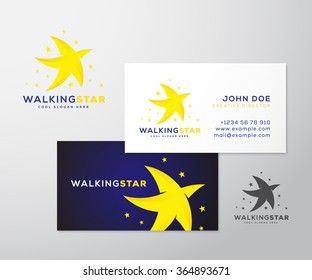 Walking Star Abstract Vector Logo and Business Card Template or Mock-up. Isolated with Realistic Soft Shadows.