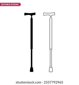 Walking stick black and white icon design with editable stroke