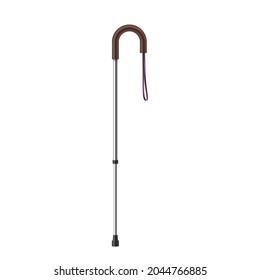 Walking stick cane or crutch realistic for patient with fractured leg. Medical equipment for rehabilitation. Metal assistance tool for disabled human. Vector Illustration