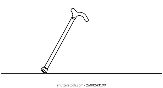 walking stick continuous one line drawing, Cane walking stick icons in outline and filled styles, elegant walking stick illustration hand drawn outline vector, Ornate walking stick illustration.