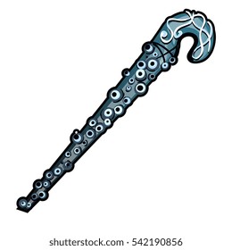 Walking stick in the form of the tentacles of octopus isolated on white background. Accessories in the style of wild marine animals. Vector cartoon illustration closeup.
