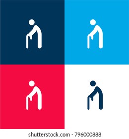 Walking stick four color material and minimal icon logo set in red and blue