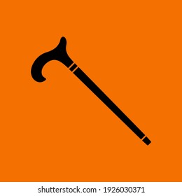 Walking Stick Icon. Black on Orange Background. Vector Illustration.