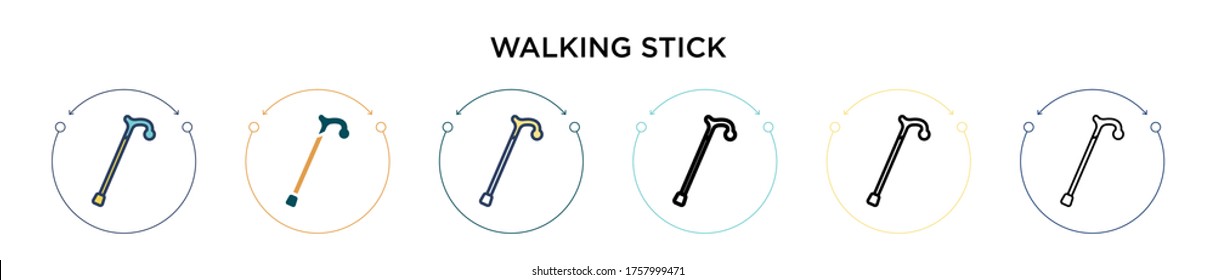 Walking stick icon in filled, thin line, outline and stroke style. Vector illustration of two colored and black walking stick vector icons designs can be used for mobile, ui, web