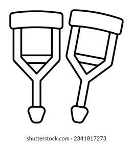 Walking stick icon, linear design of crutches