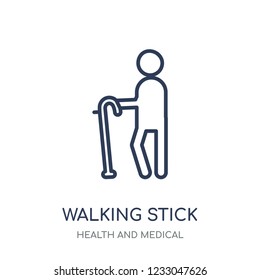 Walking stick icon. Walking stick linear symbol design from Health and Medical collection. Simple outline element vector illustration on white background