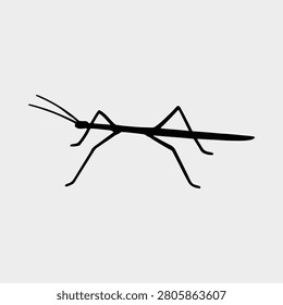 Walking stick insect silhouette isolated on a white background vector illustration