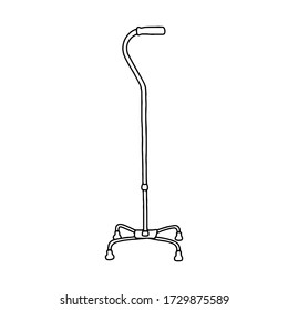 Walking stick isolated on white. Medical special equipment, walkers, crutches and walking-sticks to assist in the movement and care of disabled and elderly people. Outline, vector stock illustration.