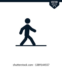 Walking stick man icon collection in glyph style, solid color vector