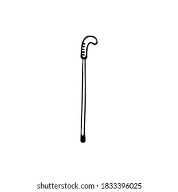 Walking stick for old people doodle. Picture isolated on white background. Hand-drawn. Vector