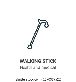 Walking stick outline vector icon. Thin line black walking stick icon, flat vector simple element illustration from editable health and medical concept isolated on white background