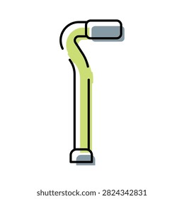 Walking stick providing support for individuals with mobility challenges, this vector illustration features a black outline with a vibrant green fill, symbolizing healthcare and assistance