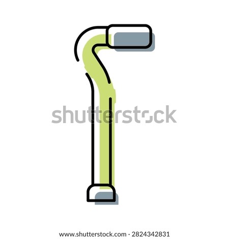 Walking stick providing support for individuals with mobility challenges, this vector illustration features a black outline with a vibrant green fill, symbolizing healthcare and assistance
