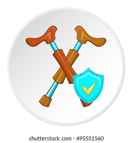 Walking stick and sign safety icon in cartoon style isolated on white circle background. Accident prevention symbol vector illustration