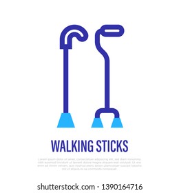Walking stick thin line icon. Othopedic equipment for elderly people. Vector illustration.