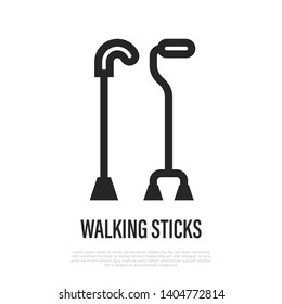 Walking stick thin line icon. Othopedic equipment for elderly people. Vector illustration.