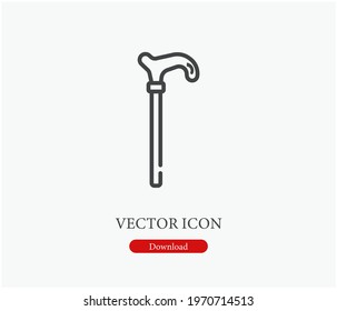 Walking stick vector icon.  Editable stroke. Symbol in Line Art Style for Design, Presentation, Website or Apps Elements. Pixel vector graphics - Vector