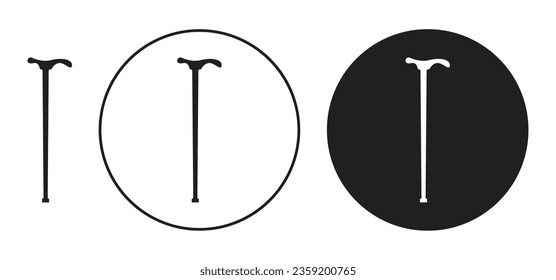 Walking stick vector icon set. old people walking stick symbol in black color.