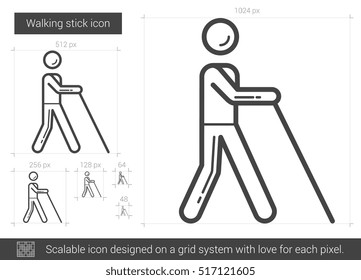 Vektorsymbol eines Wandersticks, einzeln auf weißem Hintergrund. Laufende Strichlinie Symbol für Infografik, Website oder App. Skalierbares Symbol, das auf einem Gittersystem entworfen wurde.