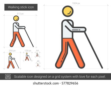 Walking stick vector line icon isolated on white background. Walking stick line icon for infographic, website or app. Scalable icon designed on a grid system.