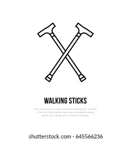 Walking sticks line icon. Vector logo for rehabilitation equipment store.