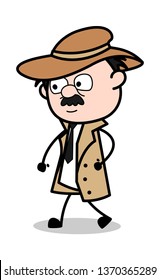 Walking Style - Retro Cartoon Police Agent Detective Vector Illustration