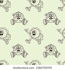 walking sun and sad earth seamless pattern