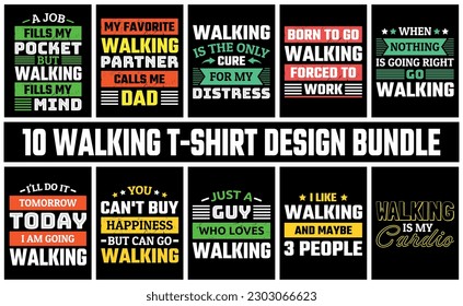 Walking T Shirt Design Set Vector