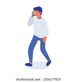 Walking and talking phone man isometric vector	
