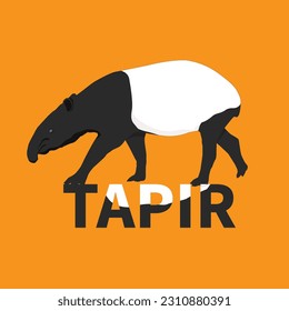 Walking tapir on text with orange background