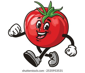 Walking Tomato Cartoon Mascot Illustration Character Vector Clip-Art Hand-Drawn Logo Design