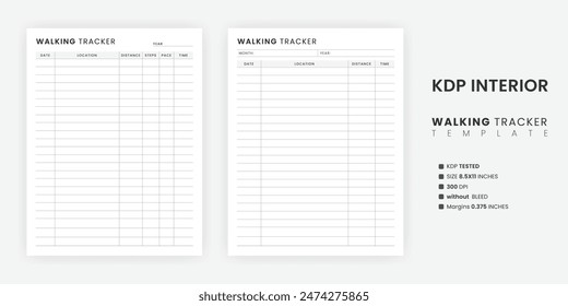 Walking Tracker Template Printable, Walking Journal, Walking Log, Daily Exercise Planner, Health and Fitness Logbook Bundle