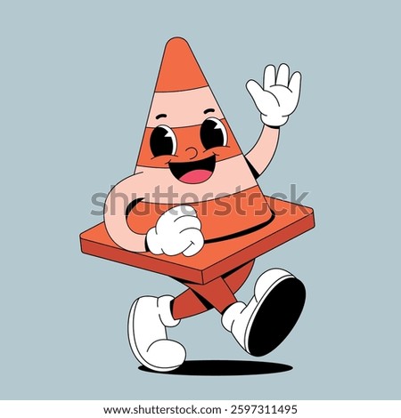 Walking traffic cone retro cartoon