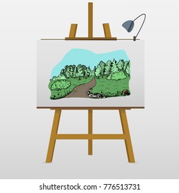 Walking trail in the forest. vector hand drawn illustration