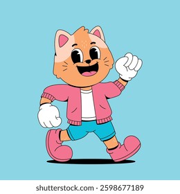 Walking trendy happy cat cartoon