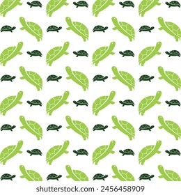 Walking turtle staggering trendy multicolor repeating pattern vector illustration background design