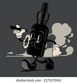 Walking Vape Juice Bottle. Cute retro style illustration. 