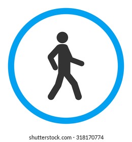 Walking vector icon. This rounded flat symbol is drawn with blue and gray colors on a white background.