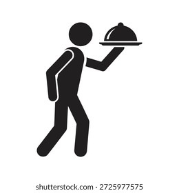 Ícone de garçom caminhando equilibrando prato bandeja bandeja alta para serviço de restaurante chique servindo comida elegante catering e jantar profissional