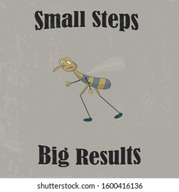 Walking water strider on a colored background with a worn texture and an inscription. Vector illustration.