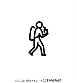 walking while drinking outline icon. stickman line art illustration.