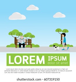 walking withe dog in the park.slow life.