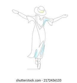 Walking Woman Vector Illustration Drawn In Line Art Style