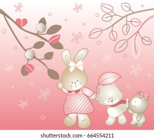 Walking in the Woods. Vector artwork for baby wear or cards
