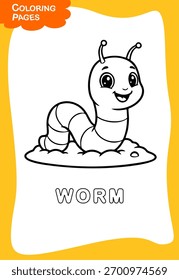Walking worm vector design illustration for kindergarten coloring sheet 