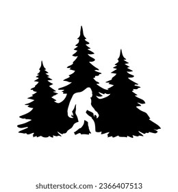 Walking yeti and trees background