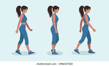 Walking, a young girl in a sports uniform . A character for animation .