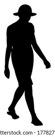 Walking young lady, silhouette vector 