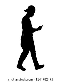 Walking young man with mailbag silhouette vector